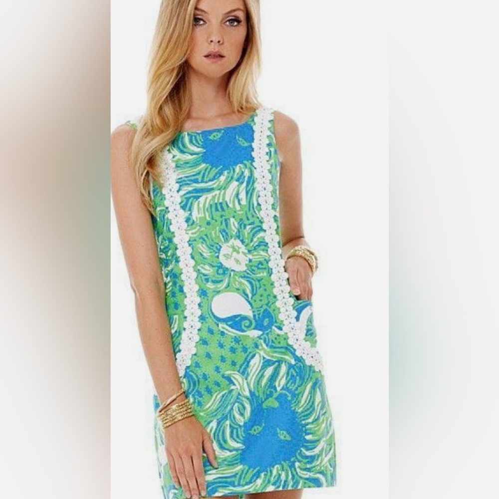 Lilly Pulitzer Blue and Green Sheath Dress Sleeveless Bateau Resort